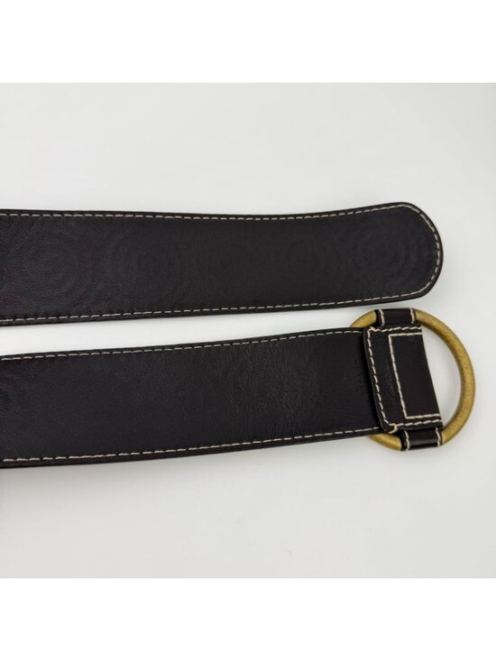 Celine Circle Buckle Spiral Pattern Leather Belt Brown Gold Vintage main image 6
